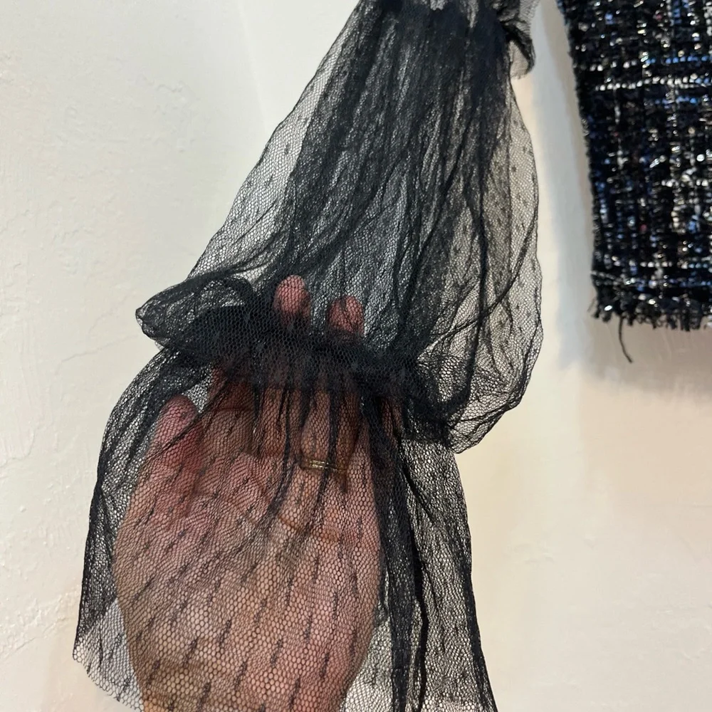 JIA Women Sheer Lace‎ Blouse Black Tiered Ruffle Sleeves Bohemian Goth Small y2k - Picture 10 of 14